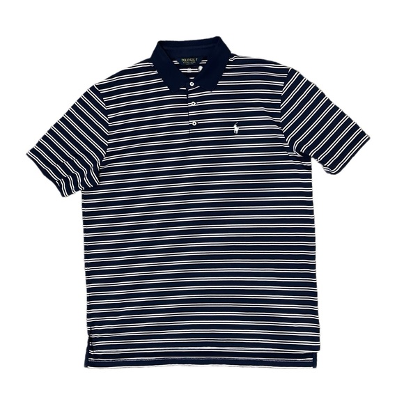 NWT $118Polo GOLF Ralph Lauren Men's XL Polo Shirt Navy W/ lt Pink StripesXL